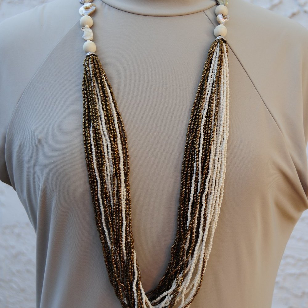 Chico's Multi Strand Necklace Cream and Copper
